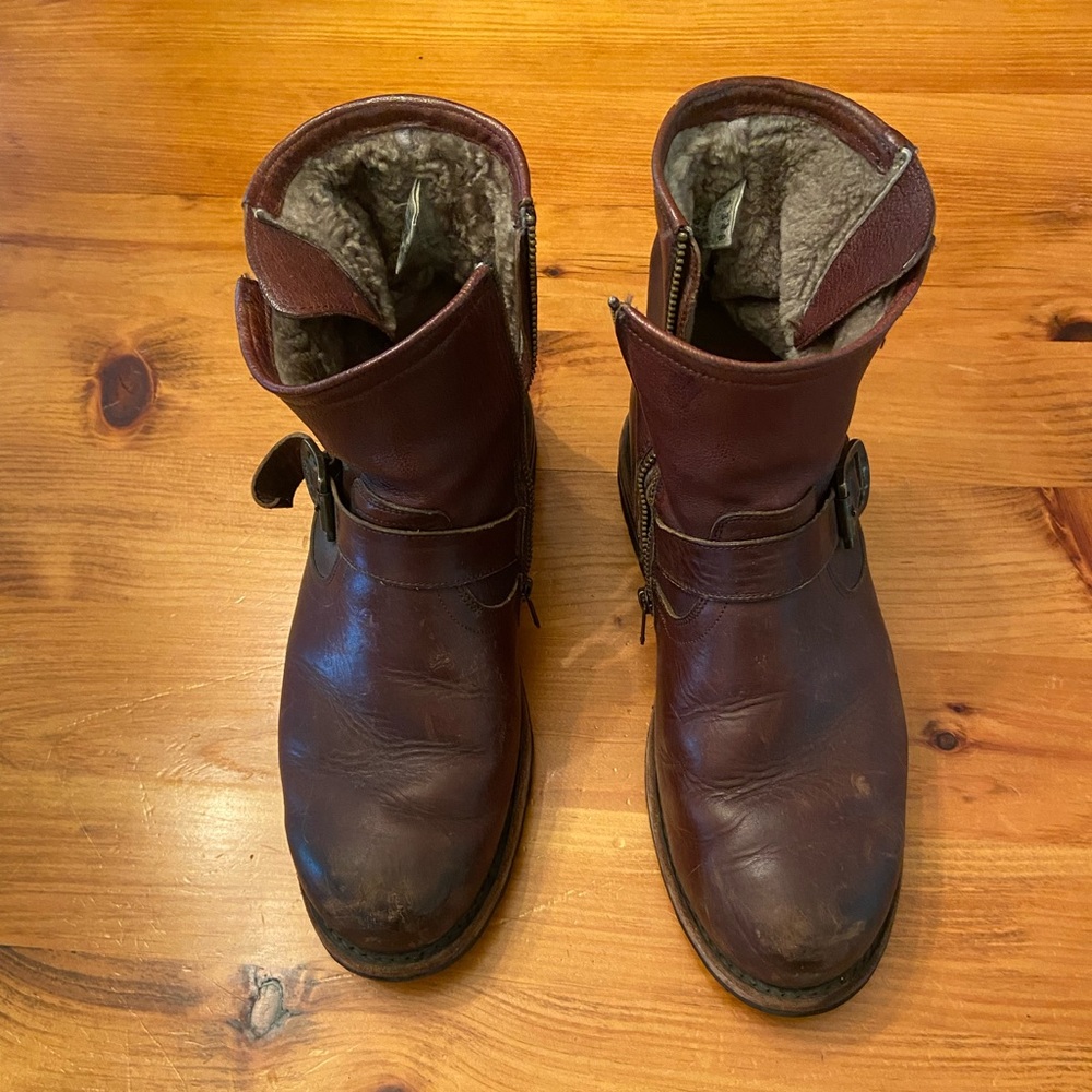 Frye Shearling lined Distressed Moto Boots